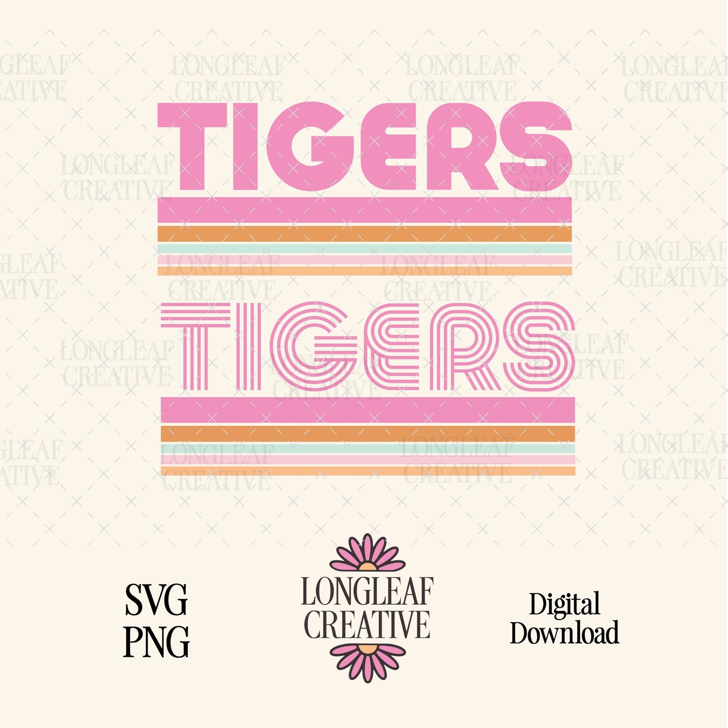 Tigers Retro Line Mascot SVG Digital Download Design File