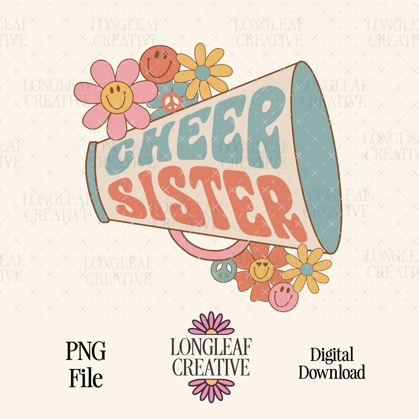 Cheer Sister Groovy PNG Digital Download Design File