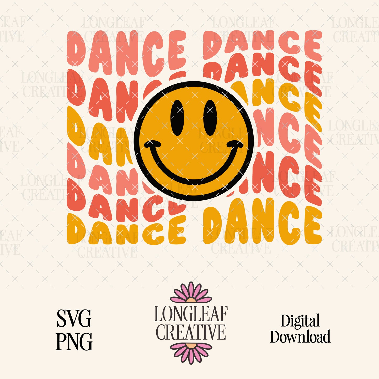 Dance Dance Retro Happy Face Digital Download Design File