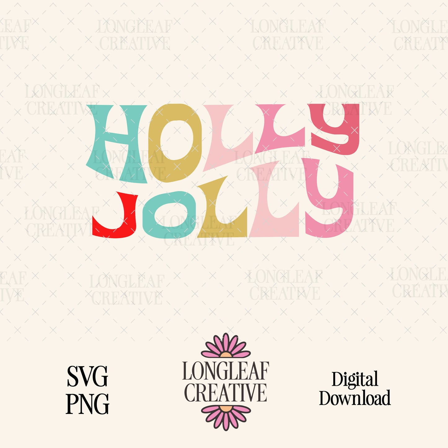 Holly Jolly Retro Holiday Christmas SVG Digital Download Design File