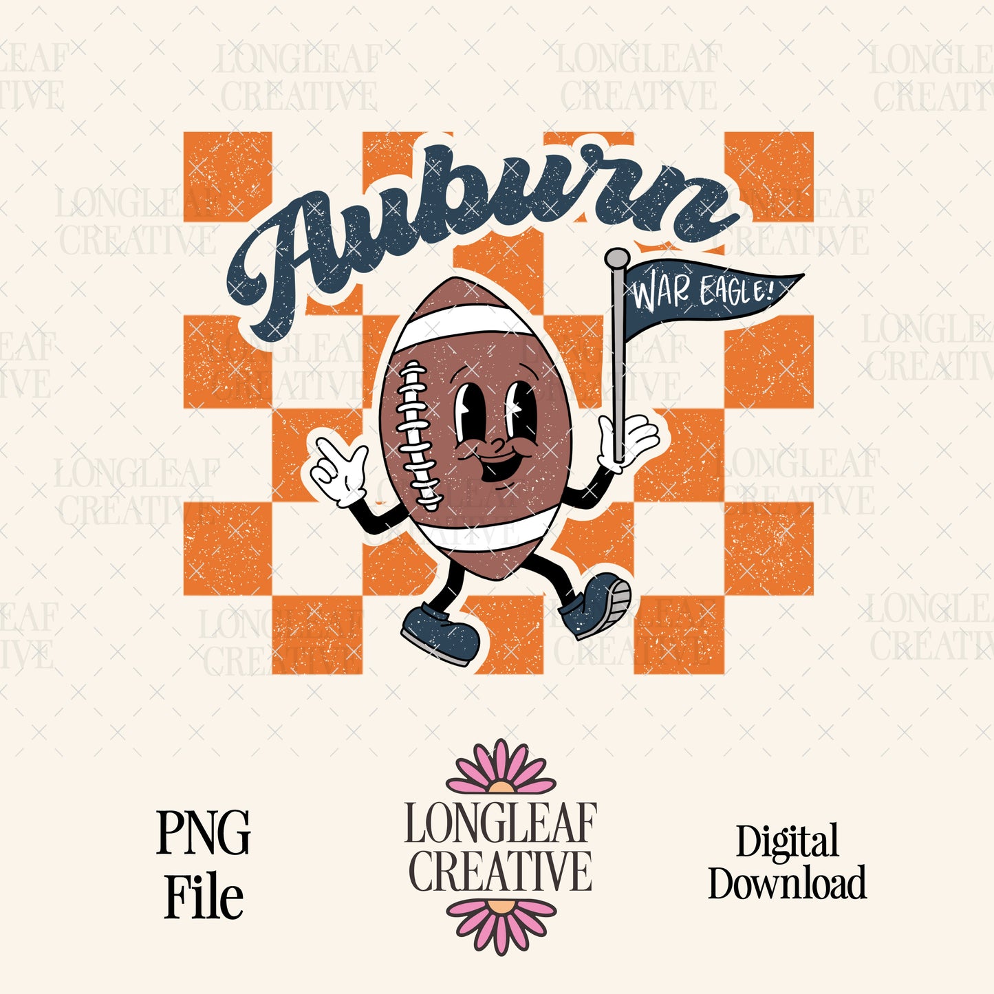 Retro Mascot Auburn Football PNG Digital Download Design File