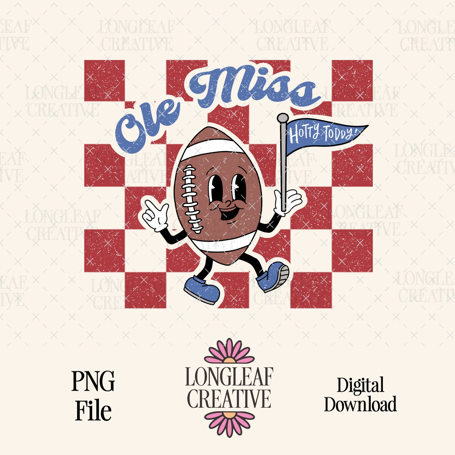 Retro Mascot Ole Miss Football PNG Digital Download Design File