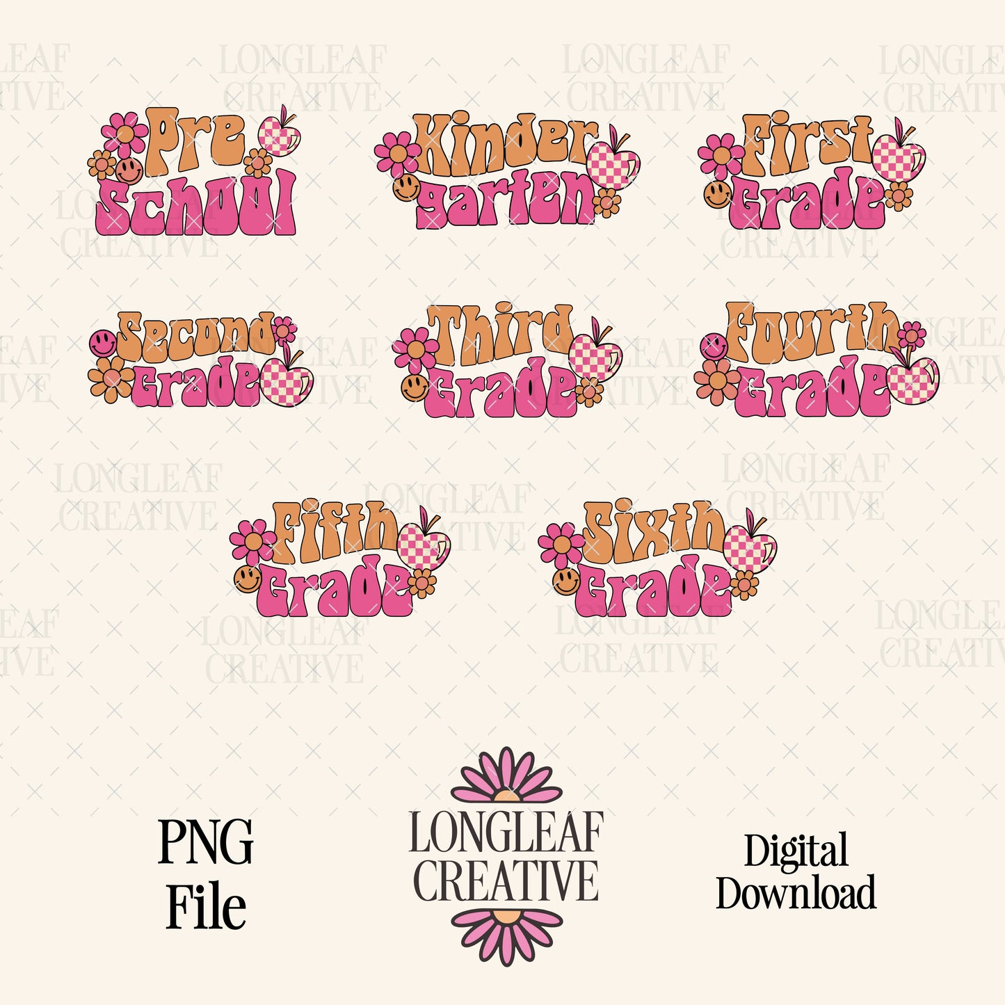 Groovy Back to School PNG Bundle