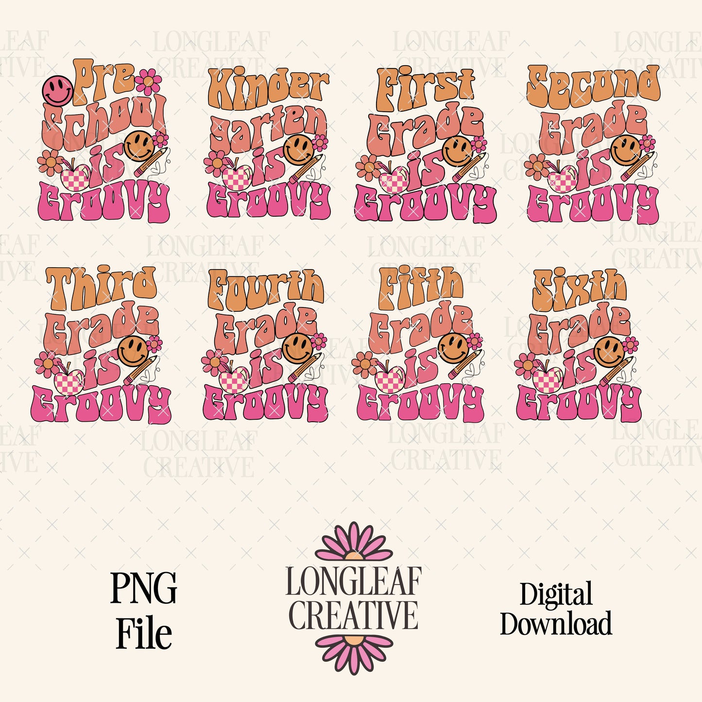 Groovy Back to School PNG Bundle