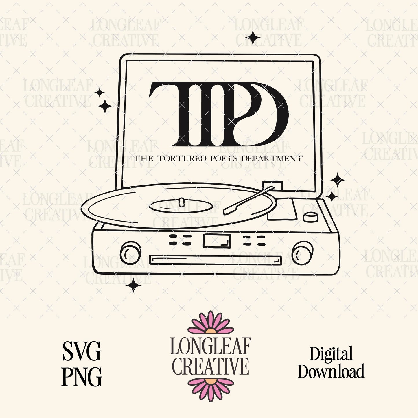 TTPD The Tortured Ports Department Record Player SVG Digital Download Design File