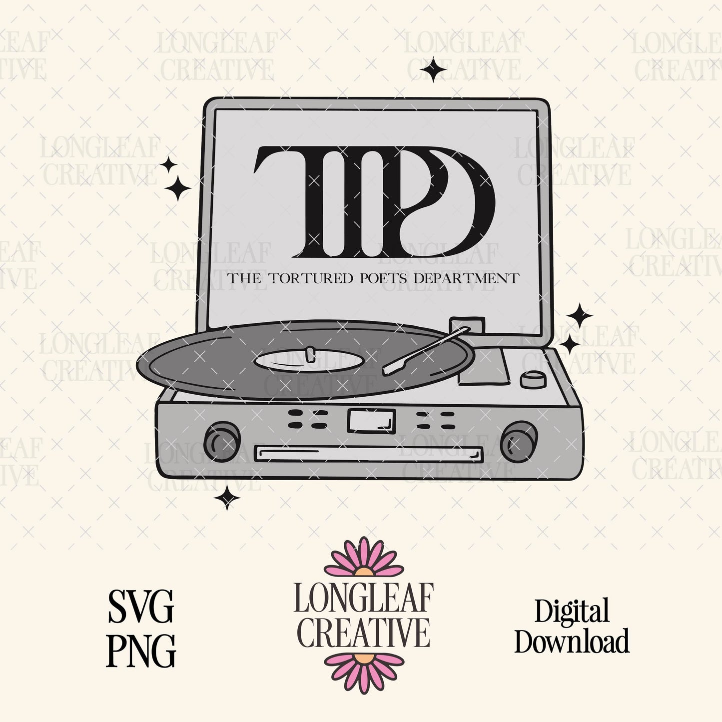 TTPD The Tortured Ports Department Record Player SVG Digital Download Design File