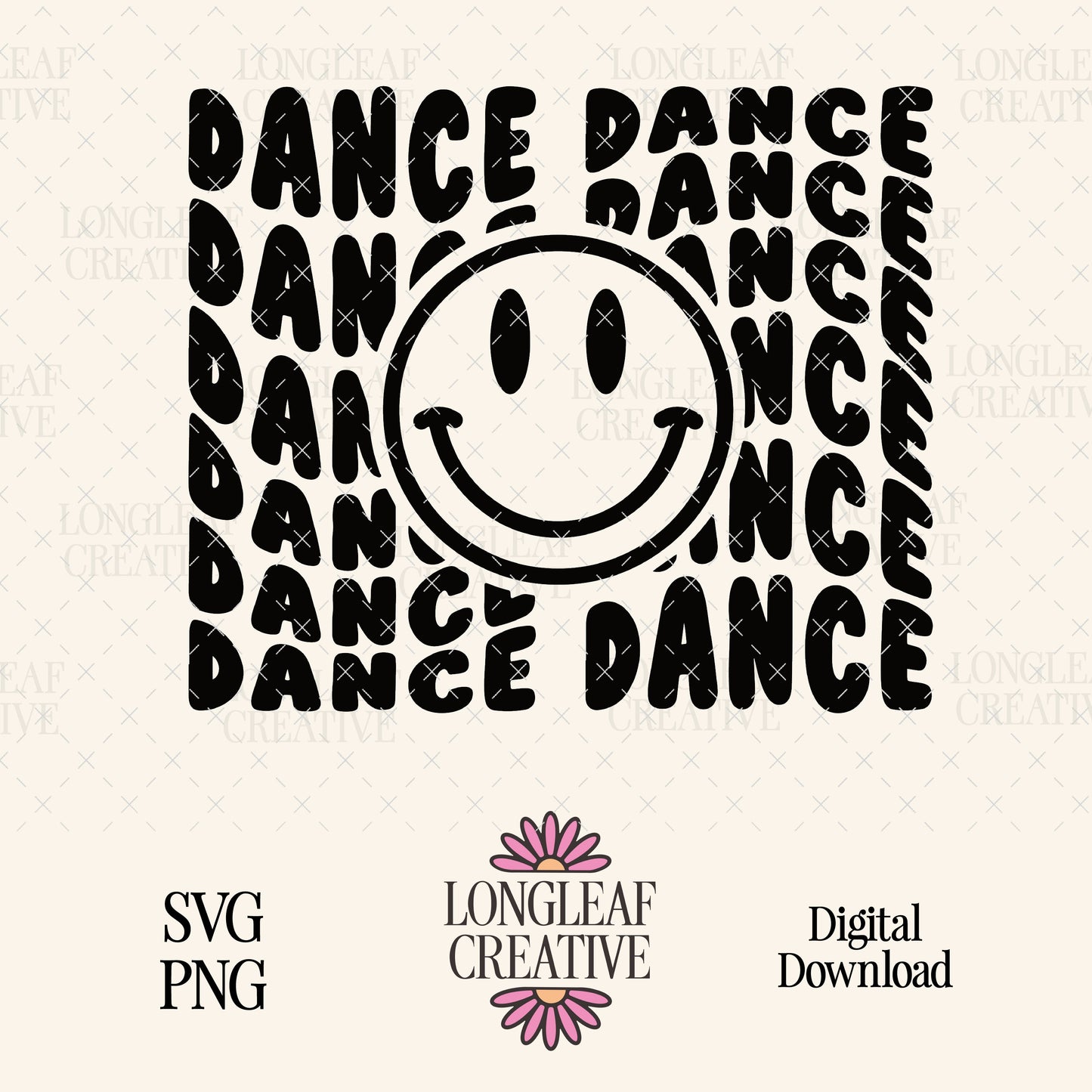Dance Dance Retro Happy Face Digital Download Design File