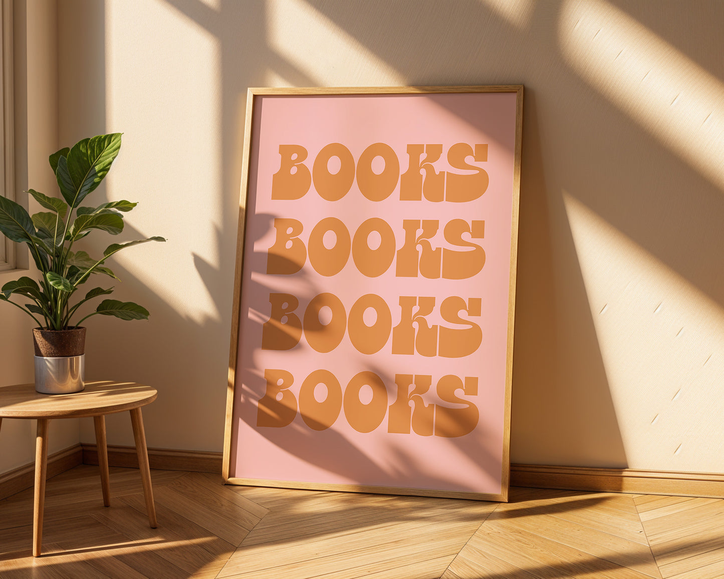 Books Books Books Digital Art Print Download - Orange & Pink