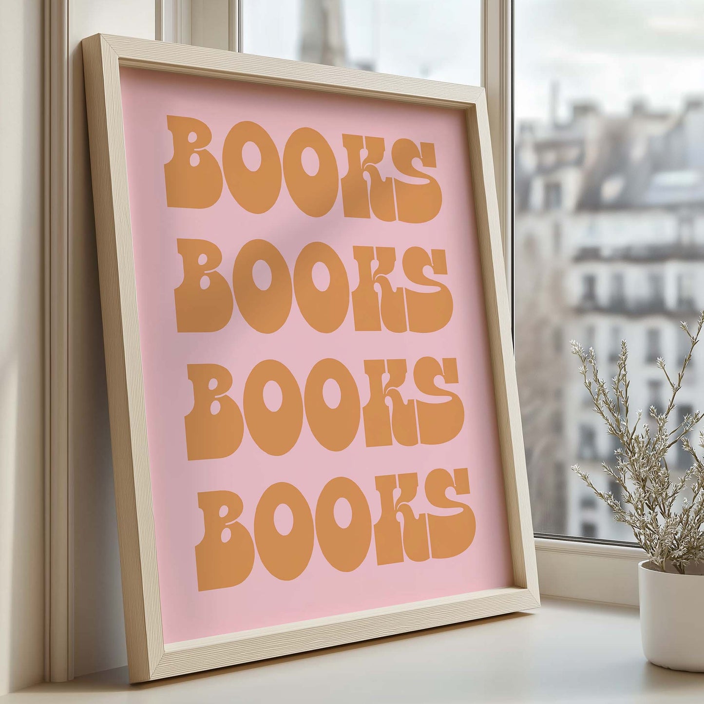 Books Books Books Digital Art Print Download - Orange & Pink