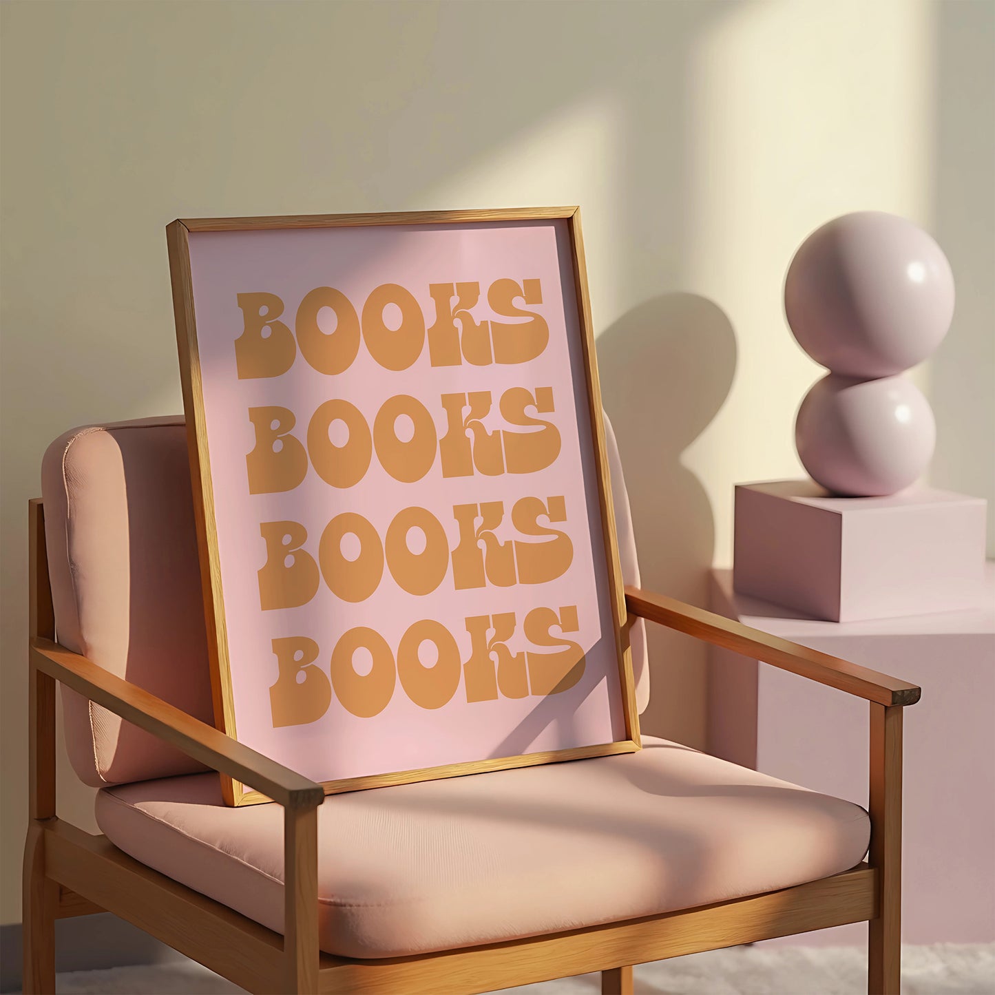 Books Books Books Digital Art Print Download - Orange & Pink