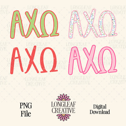 Alpha Chi Omega Coquette Sorority Letters Set SVG Digital Download Design File