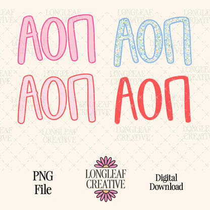Alpha Omicron Pi Coquette Sorority Letters Set SVG Digital Download Design File