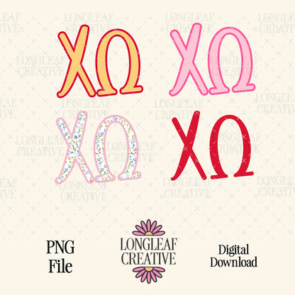 Chi Omega Coquette Sorority Letters Set SVG Digital Download Design File