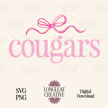 Cougars Bow Mascot SVG Digital Download Design File