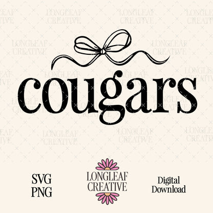 Cougars Bow Mascot SVG Digital Download Design File