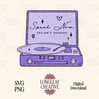 Speak Now Taylor's Version Record Player SVG Digital Download Design File