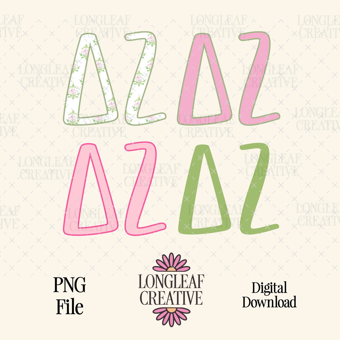 Delta Zeta Coquette Sorority Letters Set SVG Digital Download Design File