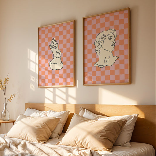 Set of 2 Greek Style Statue Bust Pop Art Prints Digital Download - David and Apollo