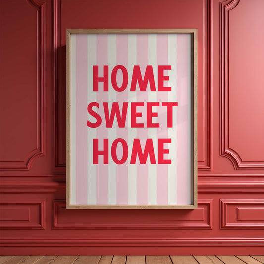 Home Sweet Home Digital Art Print Download - Pink and Red