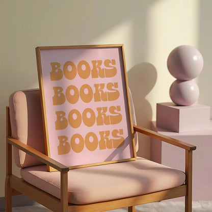 Books Books Books Digital Art Print Download - Orange & Pink