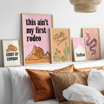 Set of 5 Country Western Pink and Orange Art Prints 1 Digital Art Print Download