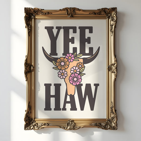 YeeHaw Steer Western Digital Art Print Download