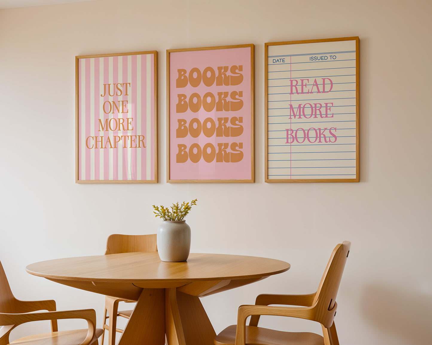 Set of 5 Bookish Pink and Orange Art Prints Digital Art Print Download