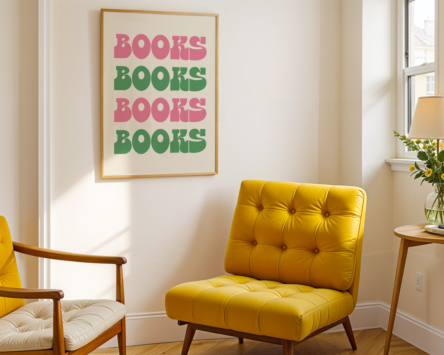 Books Books Books Digital Art Print Download - Pink & Green