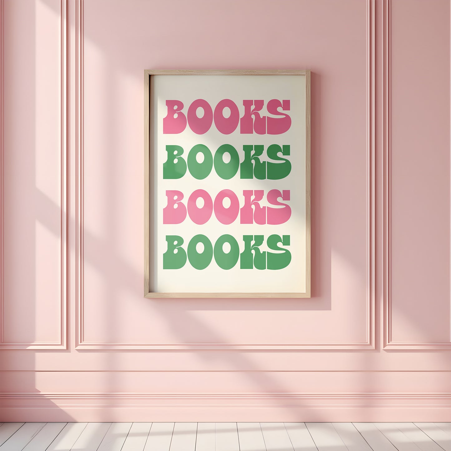 Books Books Books Digital Art Print Download - Pink & Green