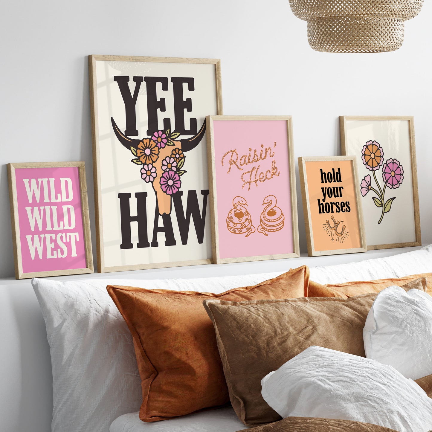 Set of 5 Country Western Pink and Orange Art Prints 2 Digital Art Print Download