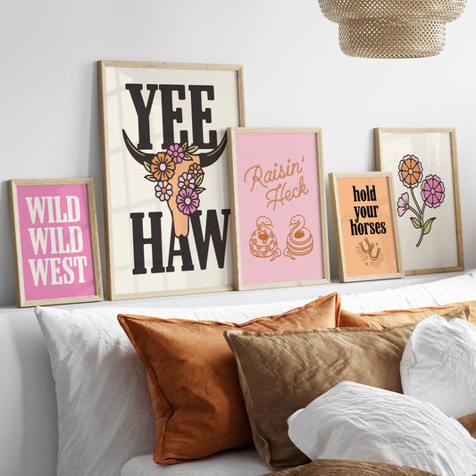 Set of 5 Country Western Pink and Orange Art Prints 2 Digital Art Print Download